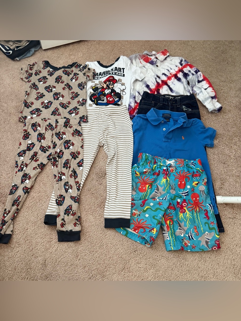 5T Toddler Mixed Outfit Lot with Mario Kart Pajamas and Nautical Shorts